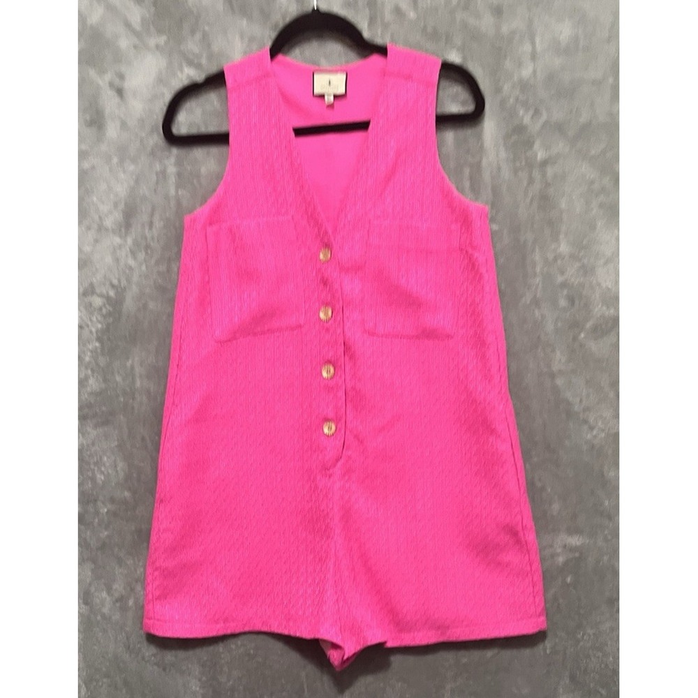 Tuckernuck Hot Pink Sleeveless Button Romper